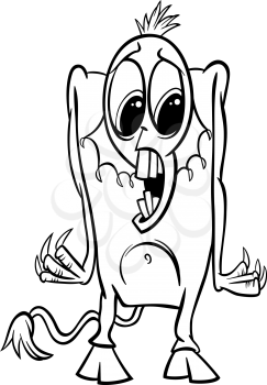 Black and White Cartoon Illustration of Funny Monster or Fright or Bogie for Children for Coloring