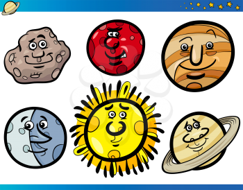 Cartoon Illustration of Funny Orbs and Planets from Solar System Space Comic Mascot Character