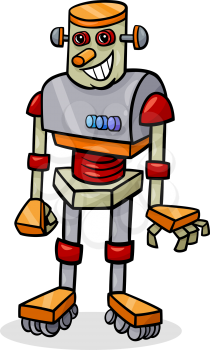 Cartoon Illustration of Cheerful Robot or Droid