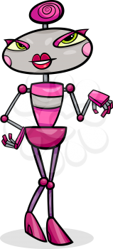 Cartoon Illustration of Cute Female Robot or Droid