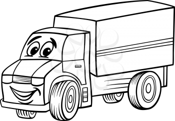 Black and White Cartoon Illustration of Funny Truck or Lorry Car Vehicle Comic Mascot Character for Coloring Book for Children
