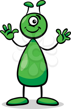 Cartoon Illustration of Funny Alien or Martian Comic Character with One Eye