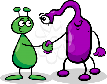 Cartoon Illustration of Two Funny Aliens or Martians Comic Characters Shaking Hands