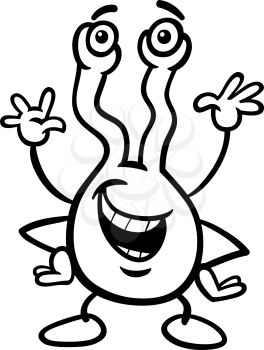 Black and White Cartoon Illustration of Funny Strange Alien Comic Ufo Character for Coloring Book