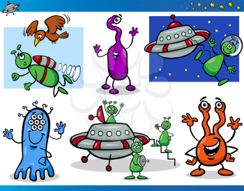 Cartoon Illustrations Set of Fantasy Aliens or Martians Comic Mascot Characters