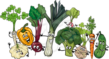 Cartoon Illustration of Funny Vegetables Food Characters Big Group