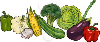 Cartoon Illustration of Vegetables Food Object Big Group