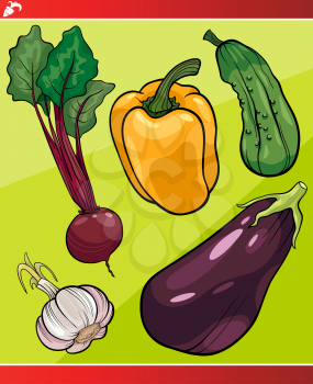 Cartoon Illustration of Vegetables Vegetarian Food Object Set
