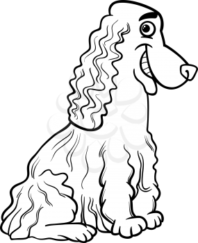 Black and White Cartoon Illustration of Funny Purebred Cocker Spaniel Dog for Children to Coloring Book