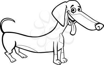 Black and White Cartoon Illustration of Cute Purebred Dachshund Dog for Children to Coloring Book