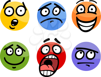 Cartoon Illustration of Funny Emoticon or Emotions and Expressions like Sad, Happy, Fear or Skeptic