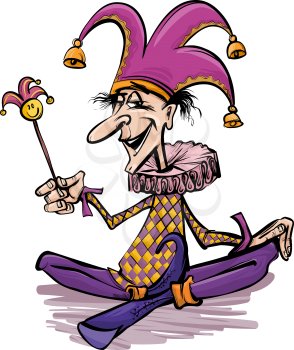 Cartoon Illustration of Funny Court Jester or Joker