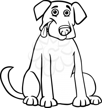 Black and White Cartoon Illustration of Funny Purebred Labrador Retriever Dog for Children to Coloring Book