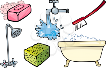 Cartoon Illustration of Hygiene and Cleaning Objects Clip Art Set