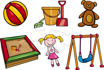 Cartoon Illustration of Toys Objects for Children Clip Arts Set