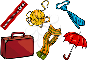 Cartoon Illustration of Different Household Objects and Clothing or Accessories Clip Art Set