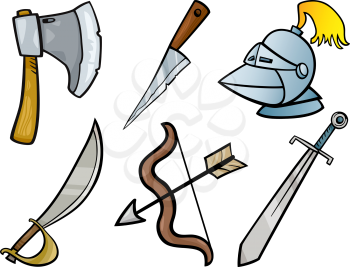 Cartoon Illustration of Blades and Weapons Historical Objects Clip Art Set