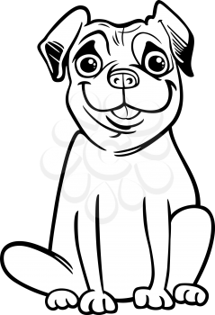 Black and White Cartoon Illustration of Cute Purebred Pug Dog for Children to Coloring Book