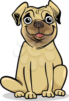 Cartoon Illustration of Cute Purebred Pug Dog