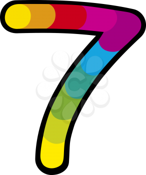 Cartoon Illustration of Lucky Seven Number with Rainbow