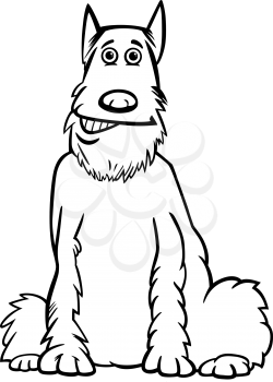 Black and White Cartoon Illustration of Funny Shaggy Purebred Schnauzer Dog for Children to Coloring Book