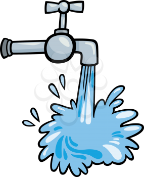 Cartoon Illustration of Tap with Pouring Water Clip Art