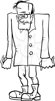 Black and White Cartoon Illustration of Scary Halloween Frankenstein Monster for Coloring Book