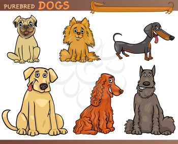 Cartoon Comic Illustration of Canine Breeds or Purebred Dogs Set