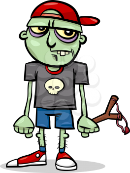 Cartoon Illustration of Spooky Halloween Ugly Zombie Kid