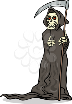 Cartoon Illustration of Spooky Halloween Death with Scythe or Skeleton Character