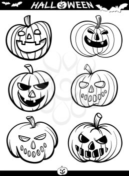 Cartoon Illustration of Black and White Halloween Themes Set for Coloring Book or Page