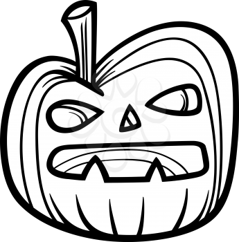 Black and White Cartoon Illustration of Spooky Halloween Pumpkin Clip Art