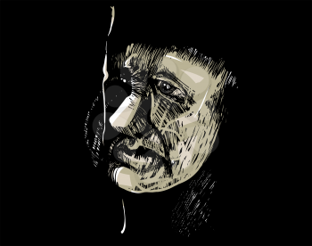 Artistic Drawing Illustration of Adult Man Face in the Darkness