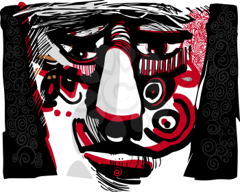 Artistic Drawing Illustration of Tribal Man Face with Ethnic Tattoos