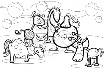 Black and White Cartoon Illustrations of Fantasy Creatures Comic Mascot Characters Group for Children for Coloring Book