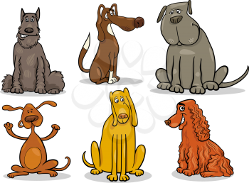 Cartoon Illustration of Cute Dogs or Puppies Pet Set