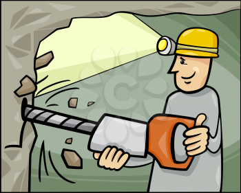 Cartoon Illustration of Miner at Work in the Coal Mine