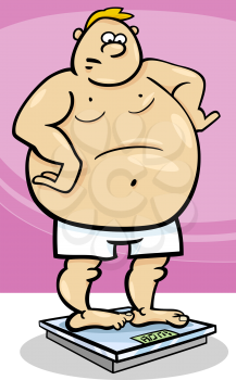 Royalty Free Clipart Image of an Overweight Man on the Scales
