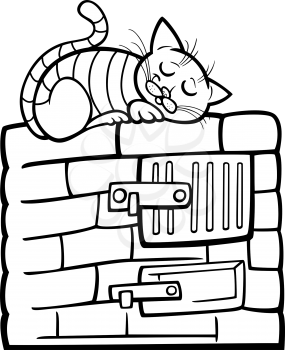 Royalty Free Clipart Image of a Cat Sleeping on a Stove