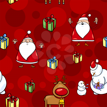 Royalty Free Clipart Image of a Snowman and Santa Background