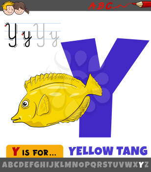 Educational cartoon illustration of letter Y from alphabet with yellow tang fish animal character