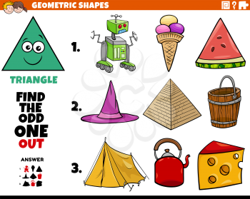 Cartoon illustration of triangle geometric shaped objects educational task for children