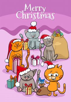 Cartoon illustration design or greeting card with kittens characters on Christmas time