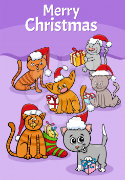 Cartoon illustration design or greeting card with cats characters on Christmas time