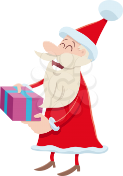 Cartoon illustration of happy Santa Claus character with present on Christmas time