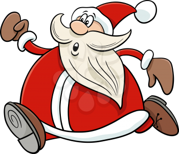 Cartoon illustration of funny running Santa Claus character on Christmas time