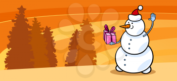 Royalty Free Clipart Image of a Snowman in a Santa Hat