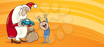 Royalty Free Clipart Image of Santa Giving a Gift to a Boy