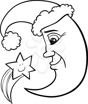 Royalty Free Clipart Image of a Moon in a Santa Hat