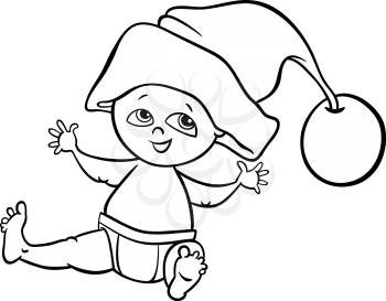 Royalty Free Clipart Image of a Little Baby in a Santa Hat